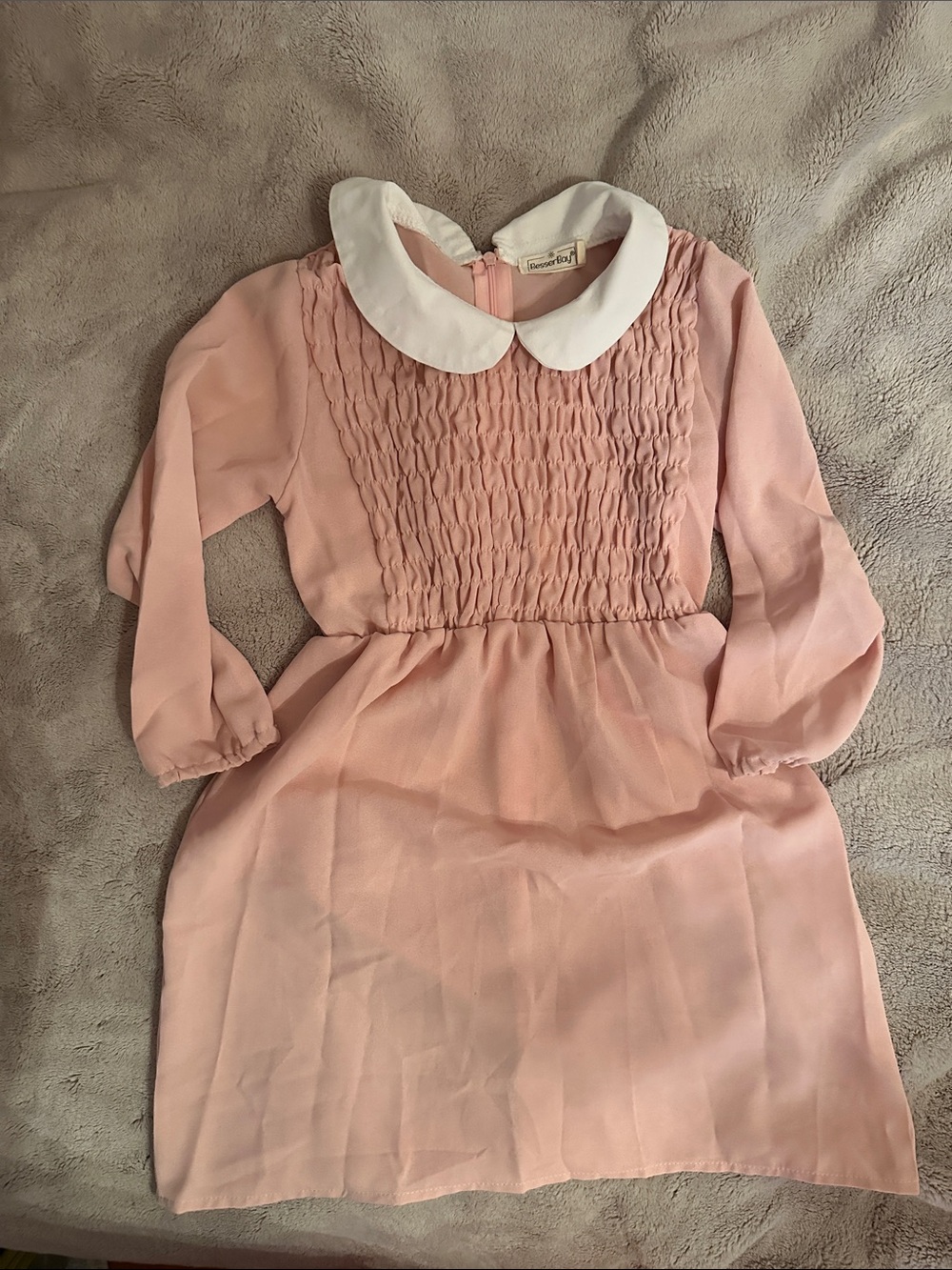 Stranger Thing - Eleven Smocked Pink Peter Pan Collar Kids Dress